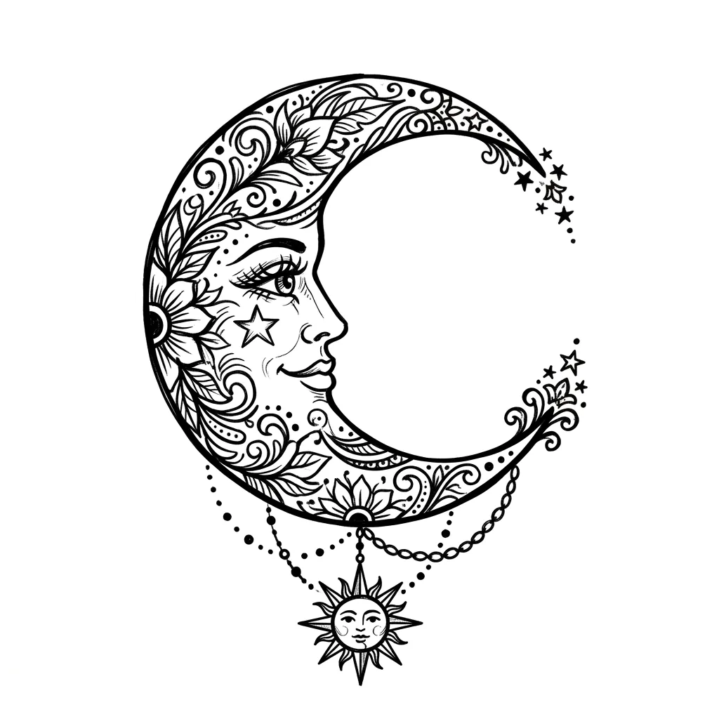 Geometric moon tattoo idea for upper arm