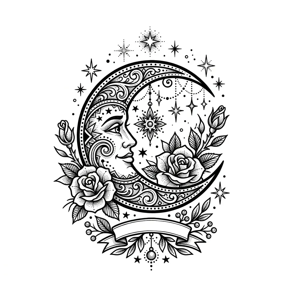 Color moon tattoo idea for collarbone