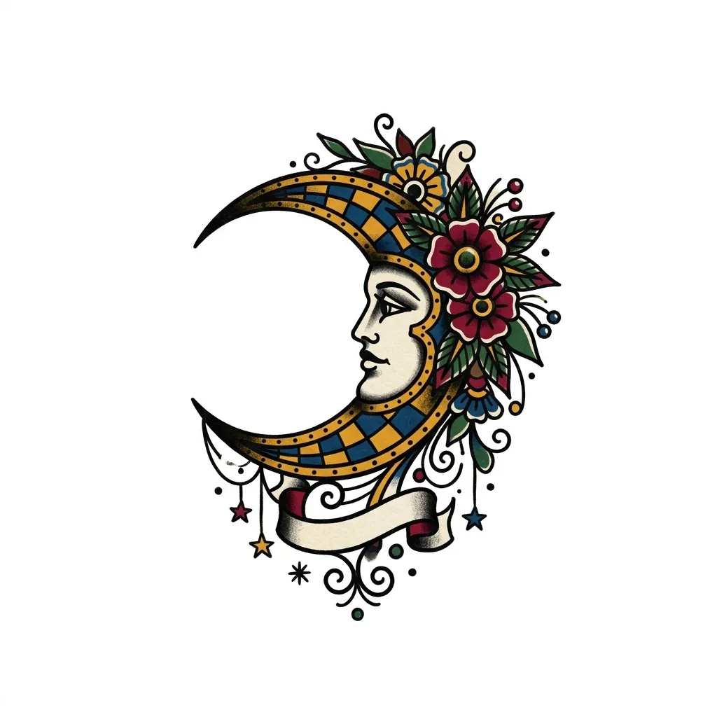 Blackwork moon tattoo idea for wrist