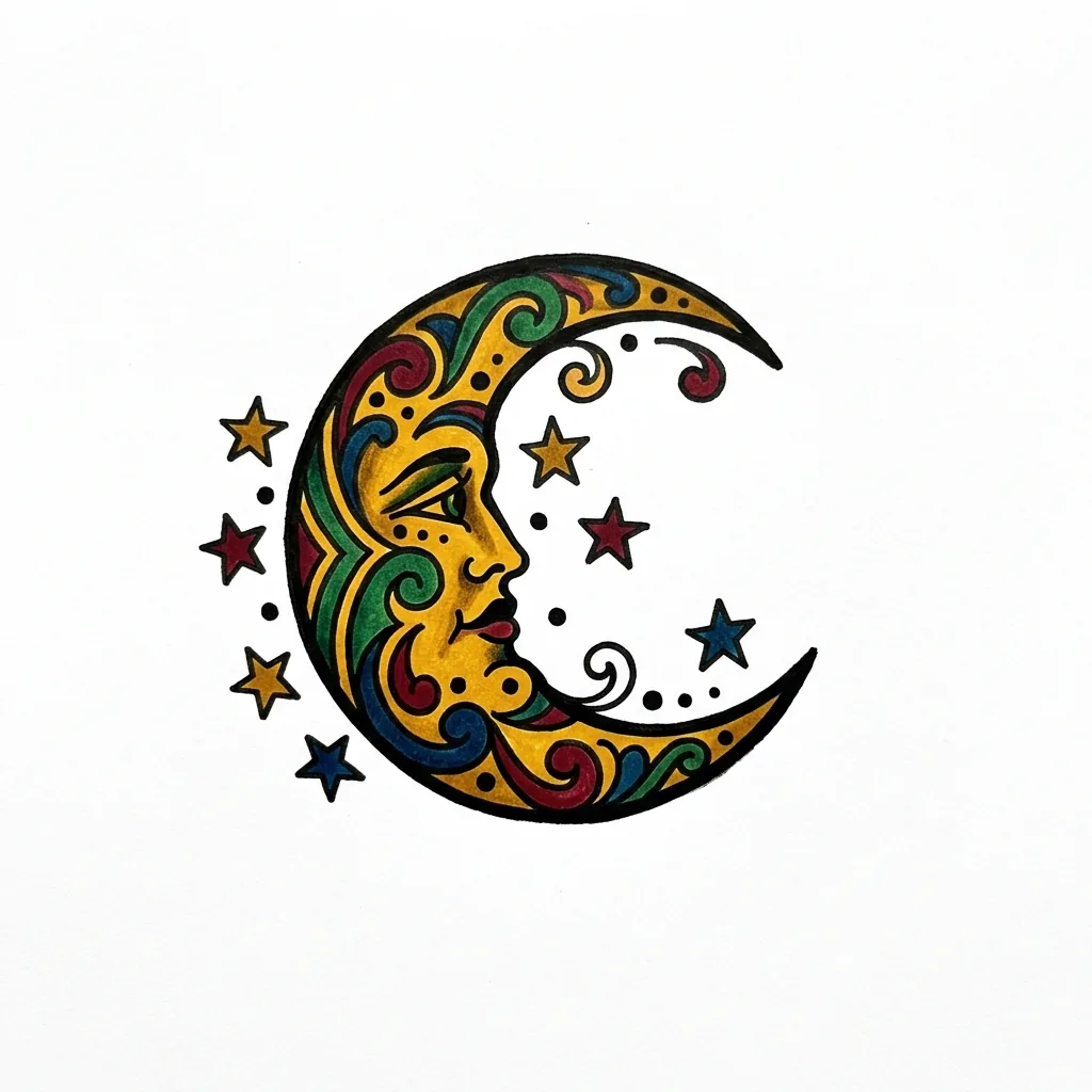 Geometric moon tattoo idea for upper arm