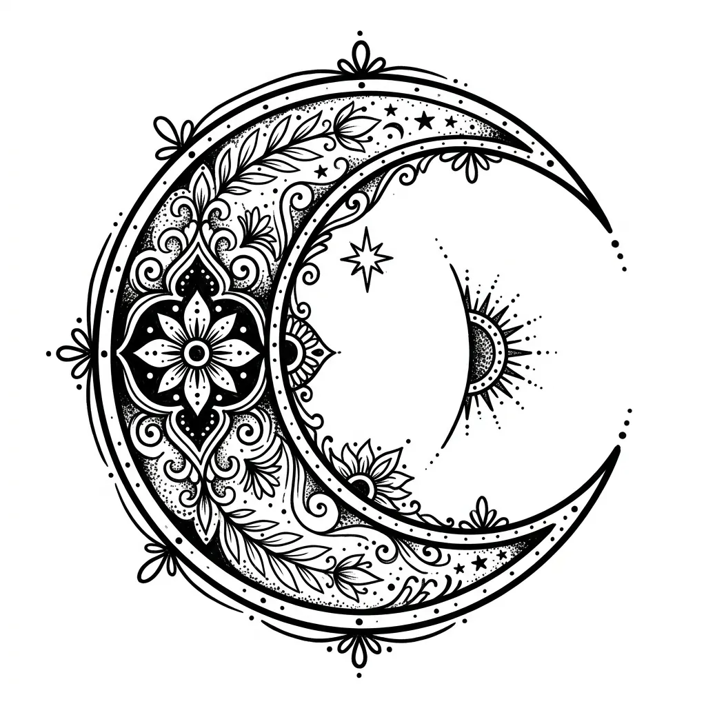 Blackwork moon tattoo idea for wrist