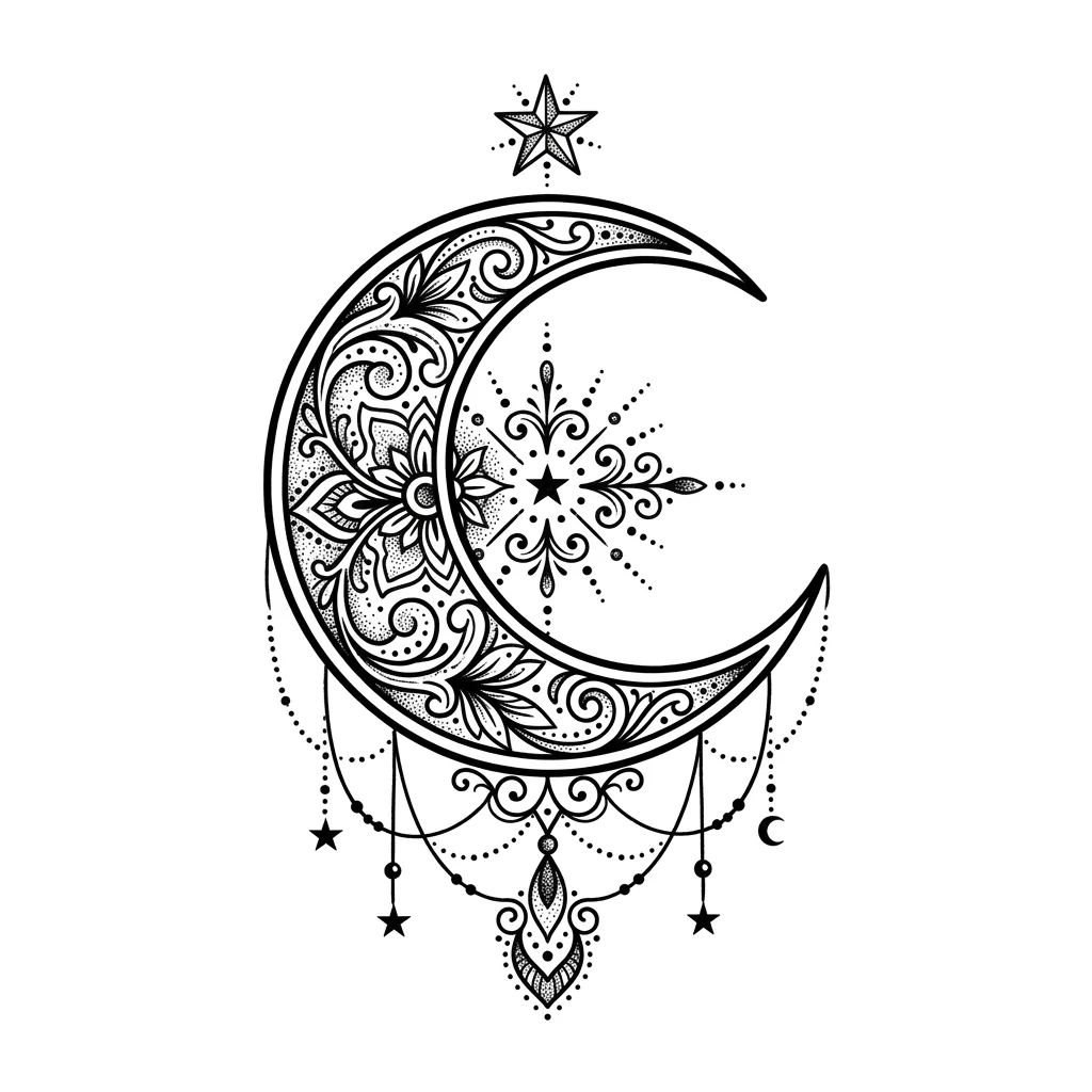 Traditional moon tattoo idea for back
