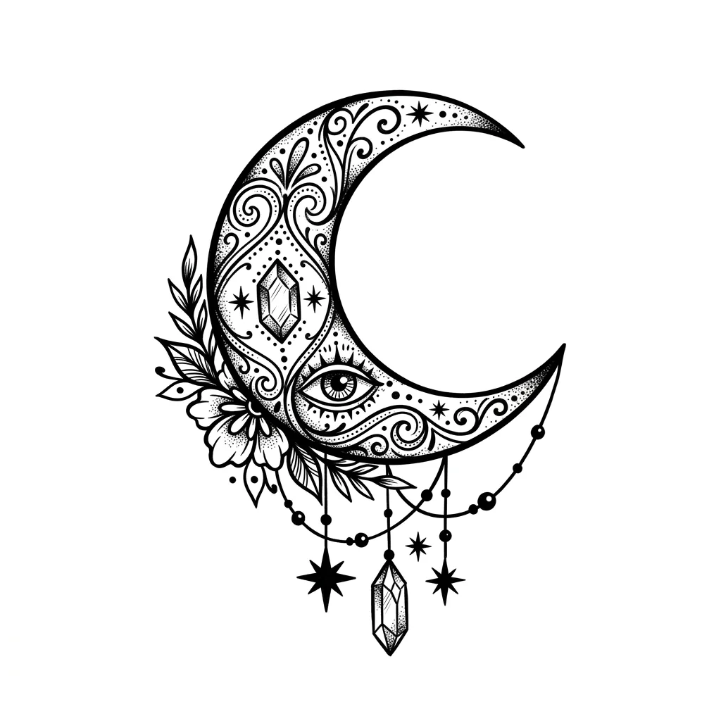 Geometric moon tattoo idea for upper arm