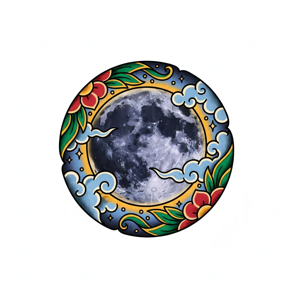 Geometric moon tattoo idea for upper arm