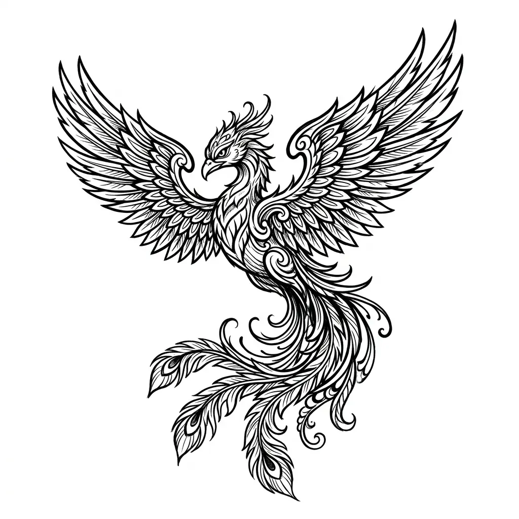 Blackwork phoenix tattoo idea for wrist