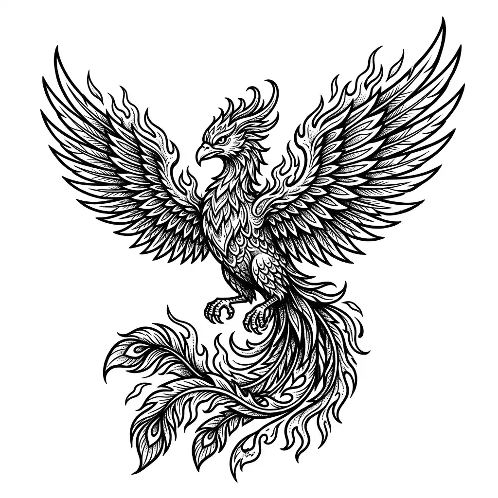 Geometric phoenix tattoo idea for upper arm