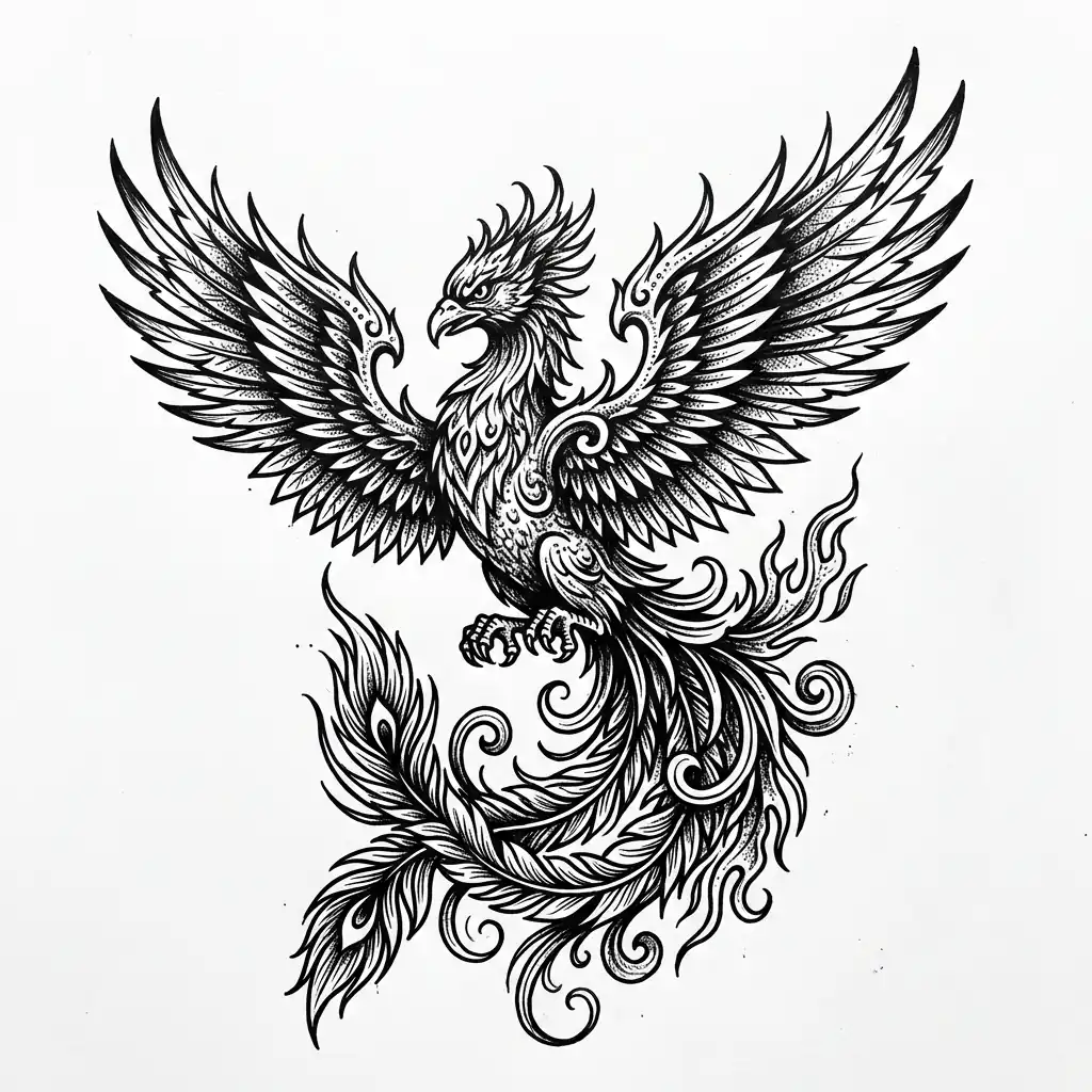 Fine-line phoenix tattoo idea for forearm