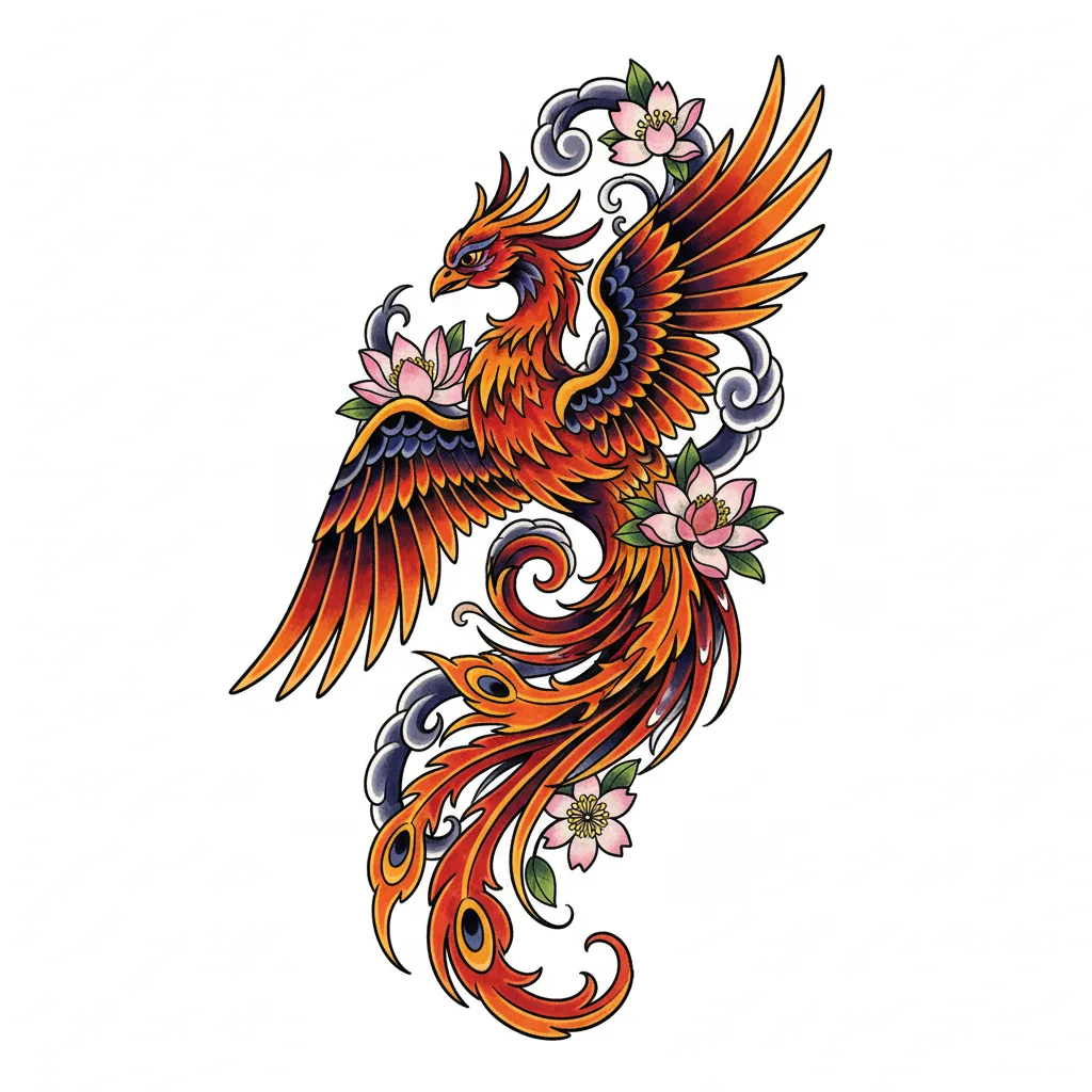 Geometric phoenix tattoo idea for upper arm