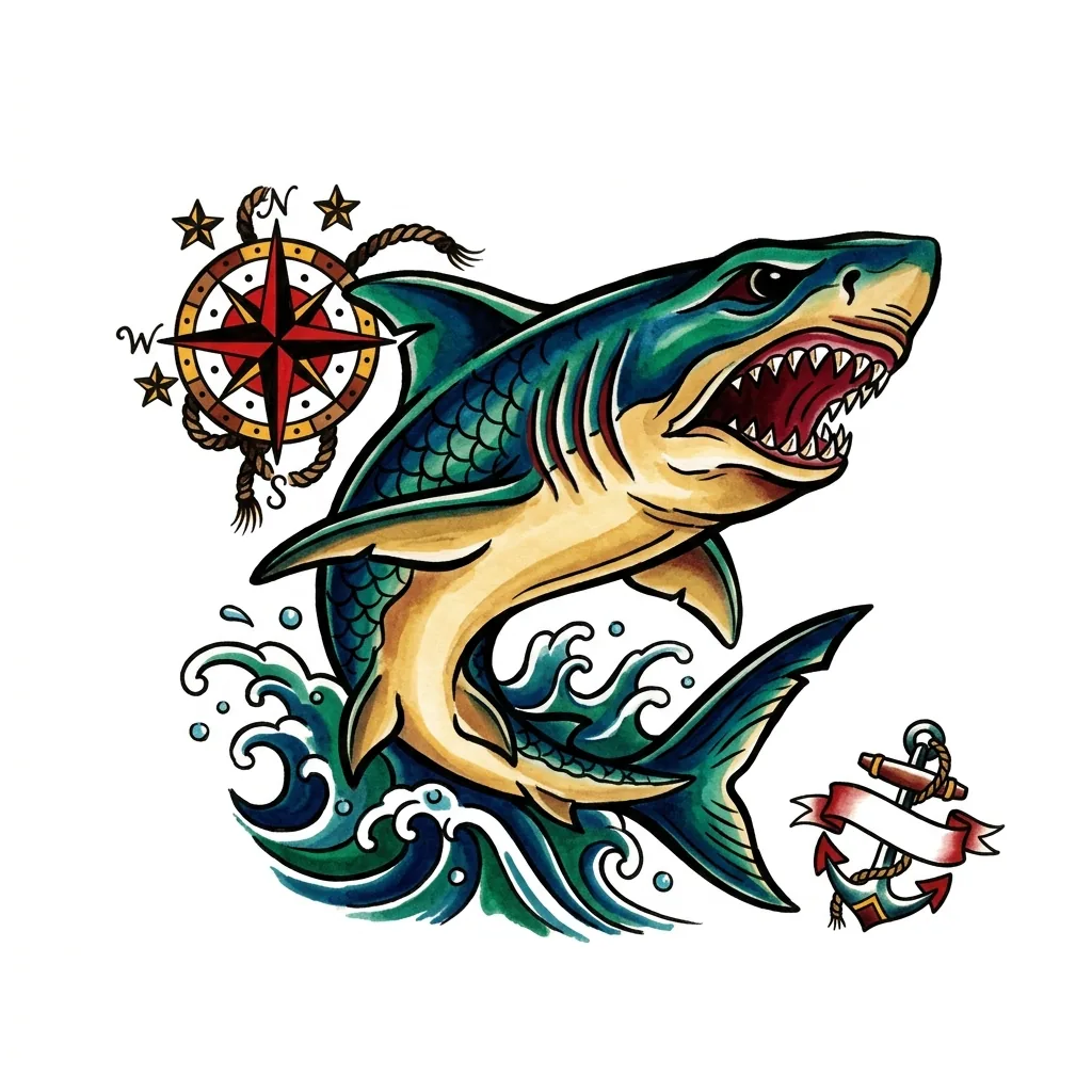 Blackwork shark tattoo idea for wrist