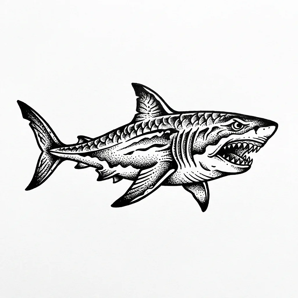 Traditional shark tattoo idea for back