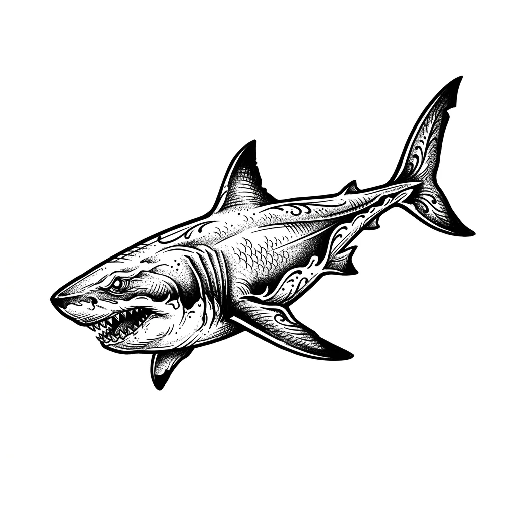 Geometric shark tattoo idea for upper arm