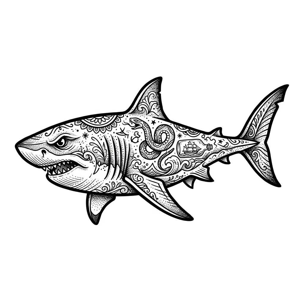 Fine-line shark tattoo idea for forearm