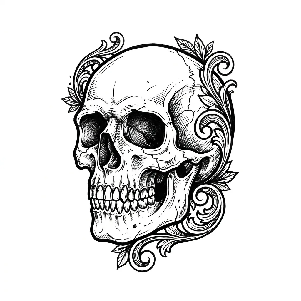 Realistic skull tattoo idea for shoulder