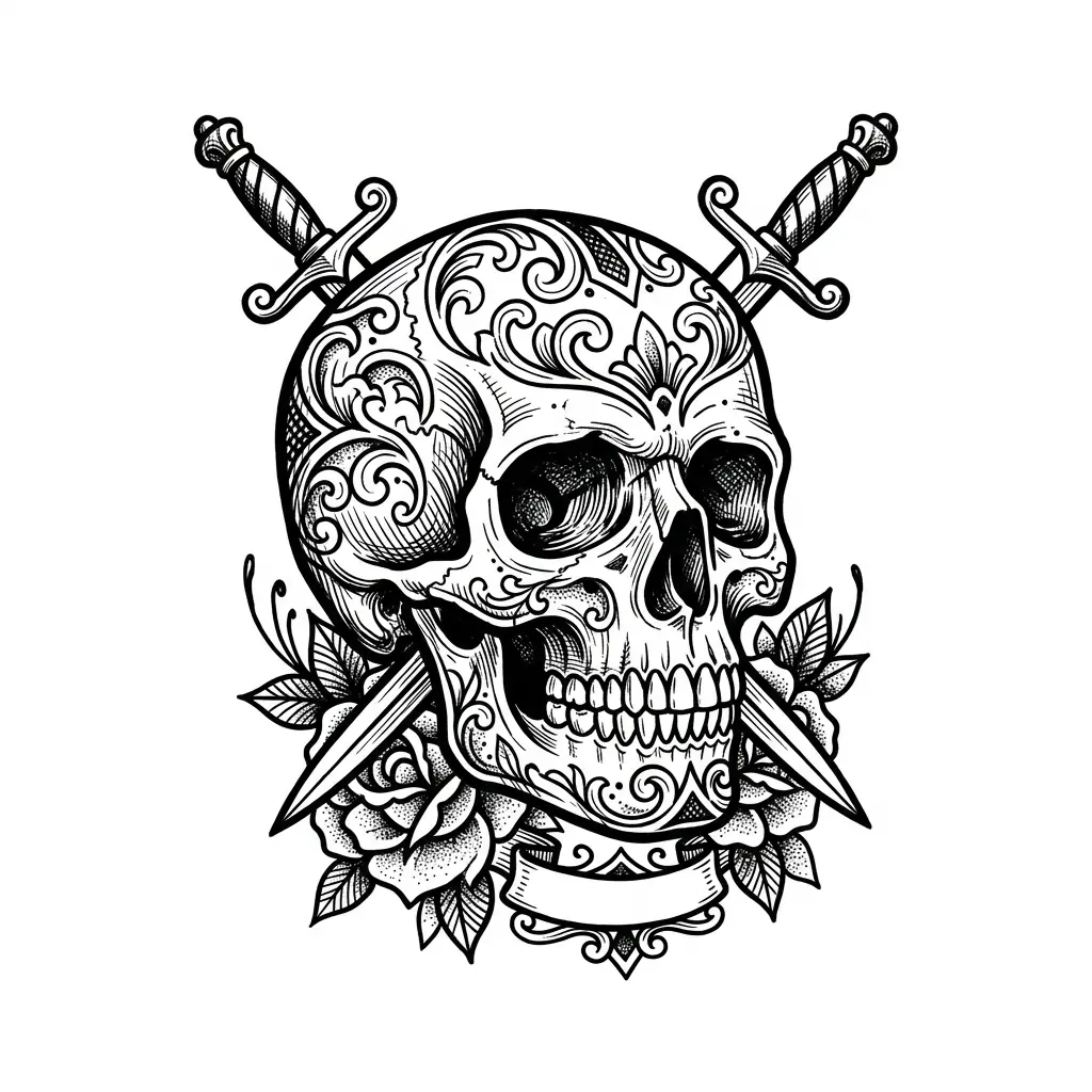 Color skull tattoo idea for collarbone