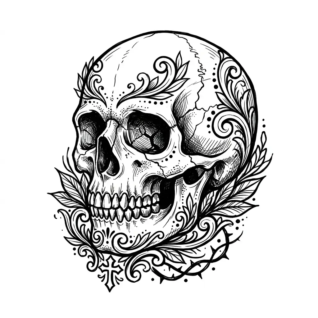 Traditional skull tattoo idea for back
