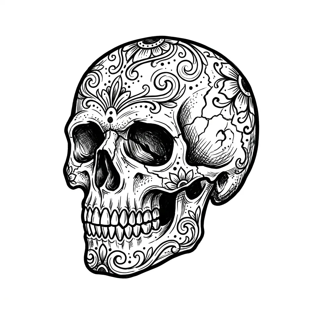 Color skull tattoo idea for collarbone