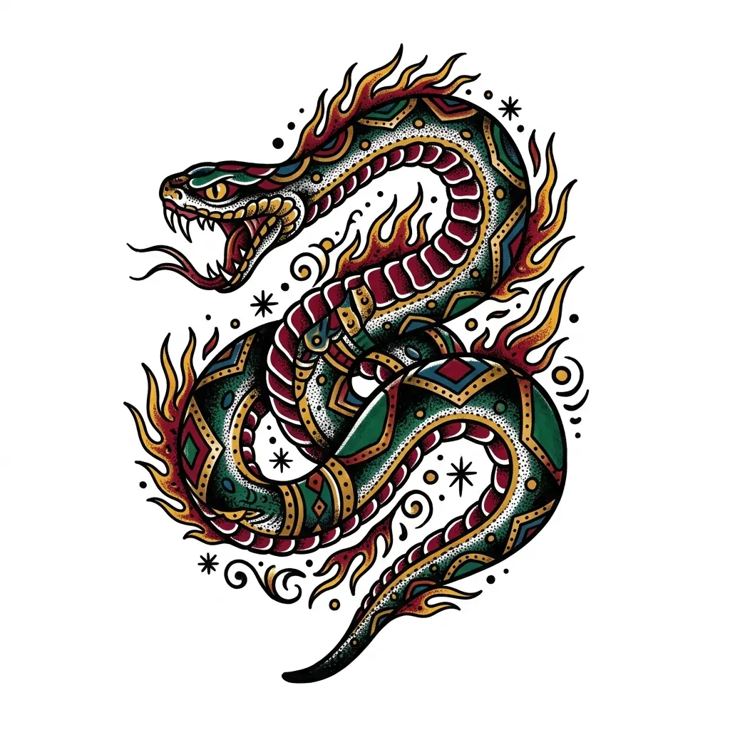 Traditional snake tattoo idea for back