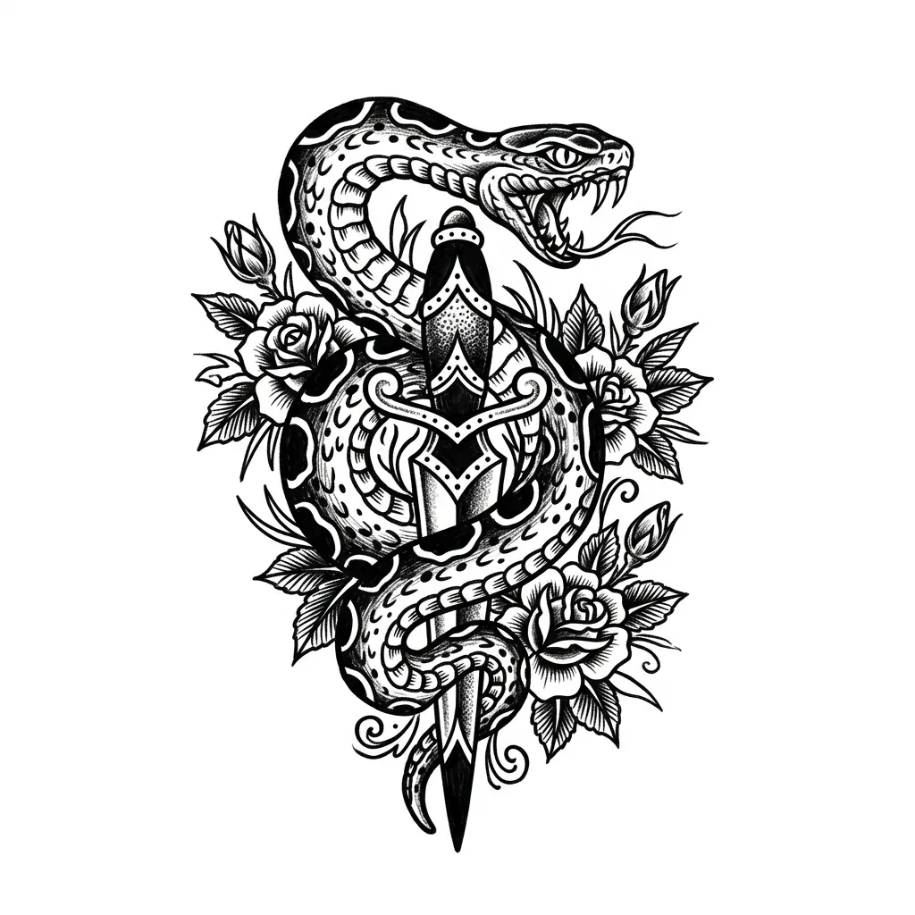 Blackwork snake tattoo idea for wrist