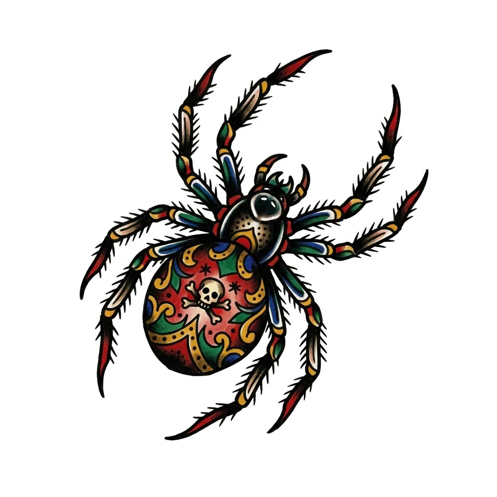 Traditional spider tattoo idea for back