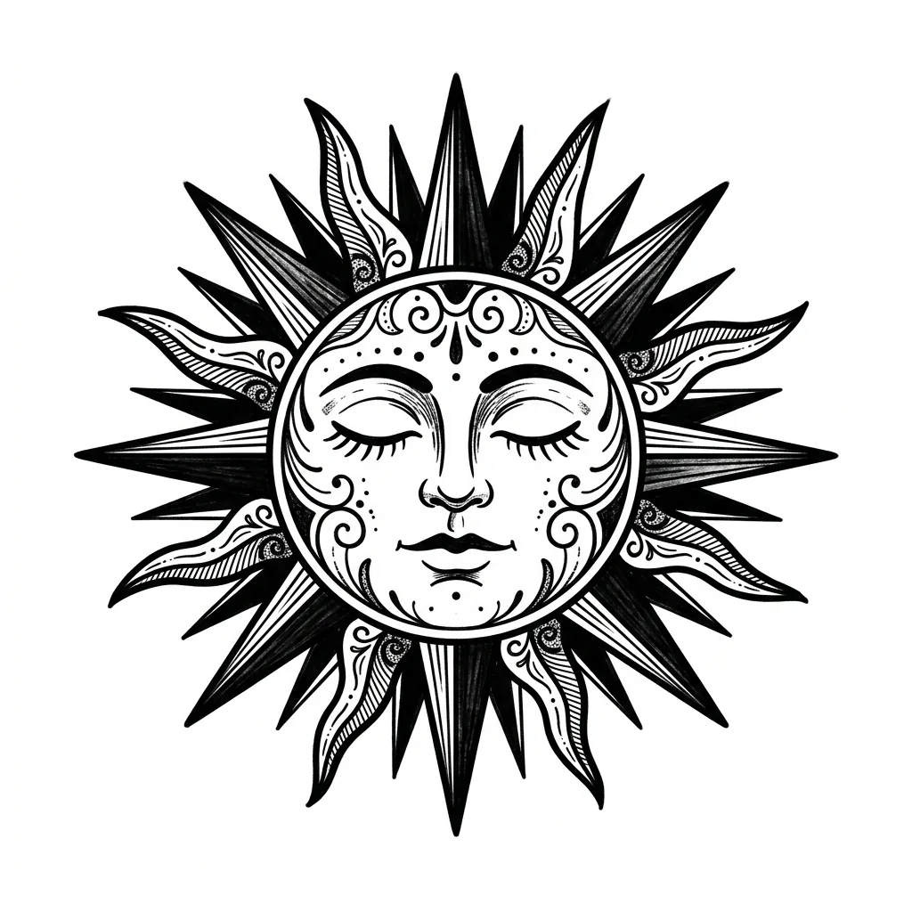 Geometric sun tattoo idea for upper arm