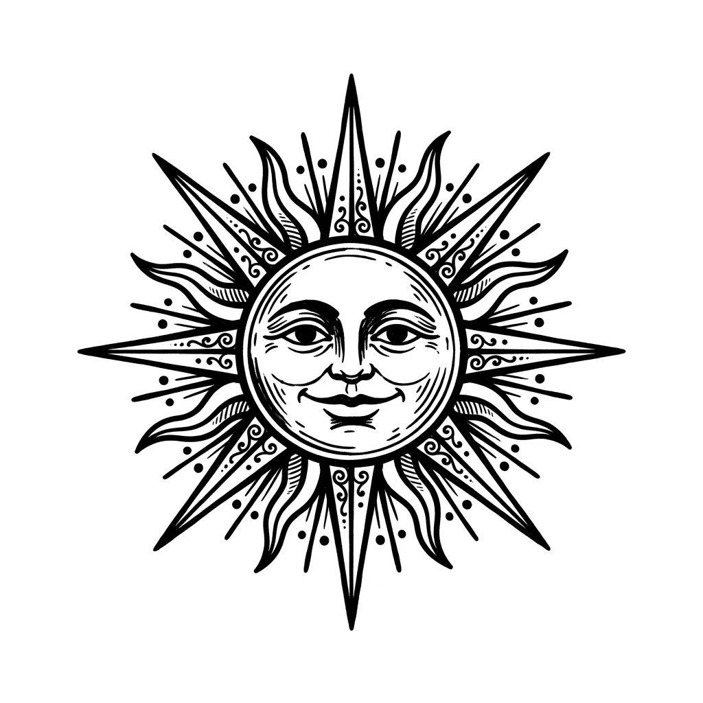 Fine-line sun tattoo idea for forearm