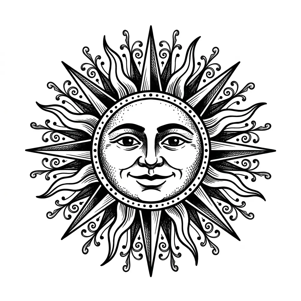 Realistic sun tattoo idea for shoulder