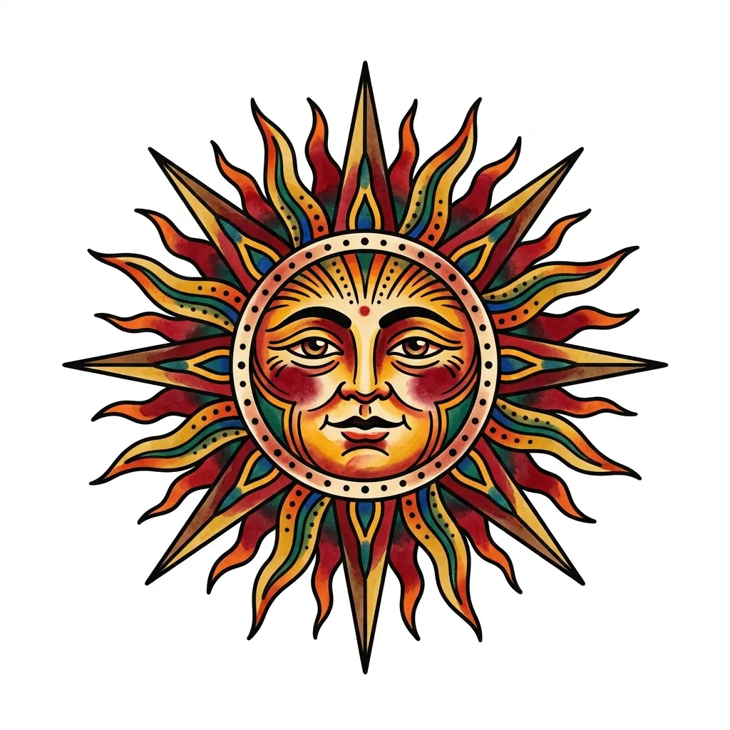 Geometric sun tattoo idea for upper arm