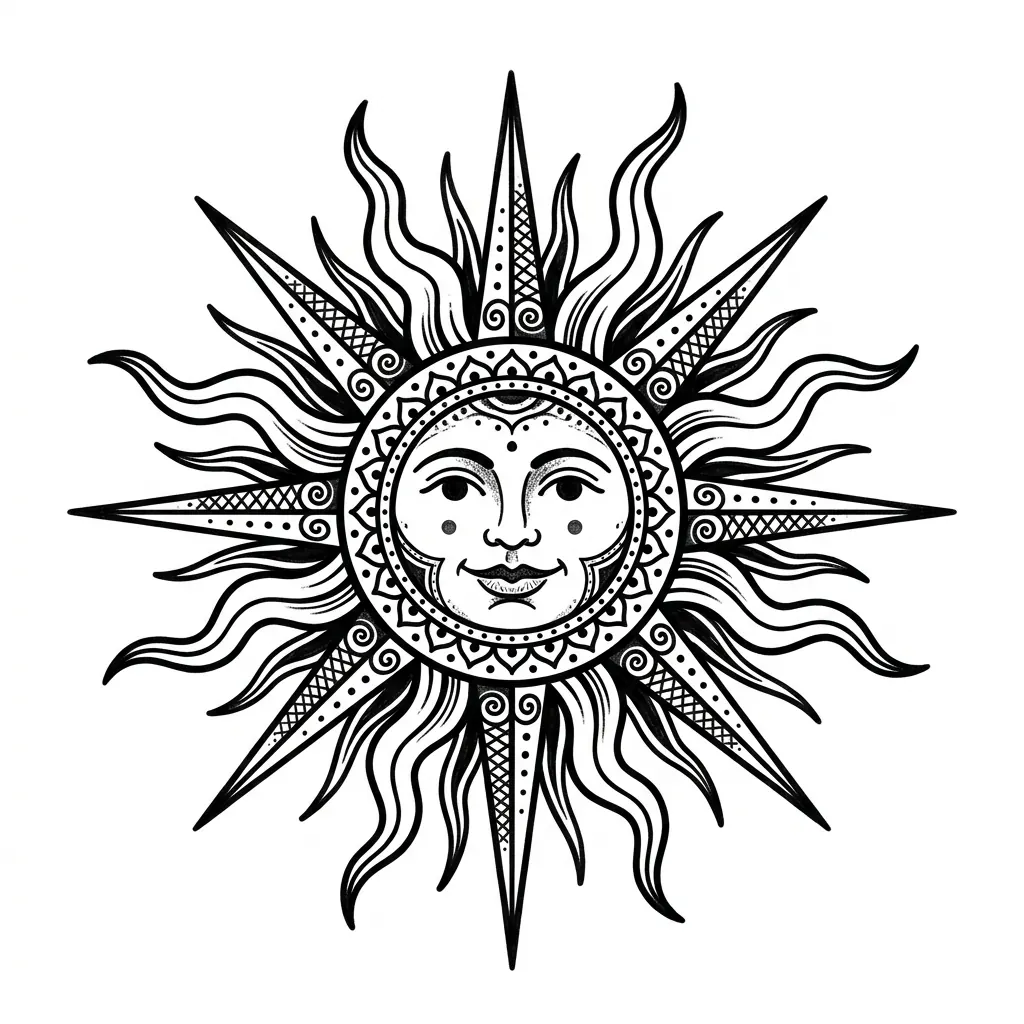 Realistic sun tattoo idea for shoulder