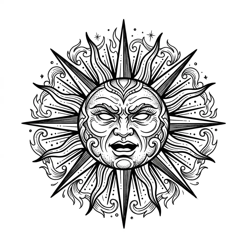 Blackwork sun tattoo idea for wrist