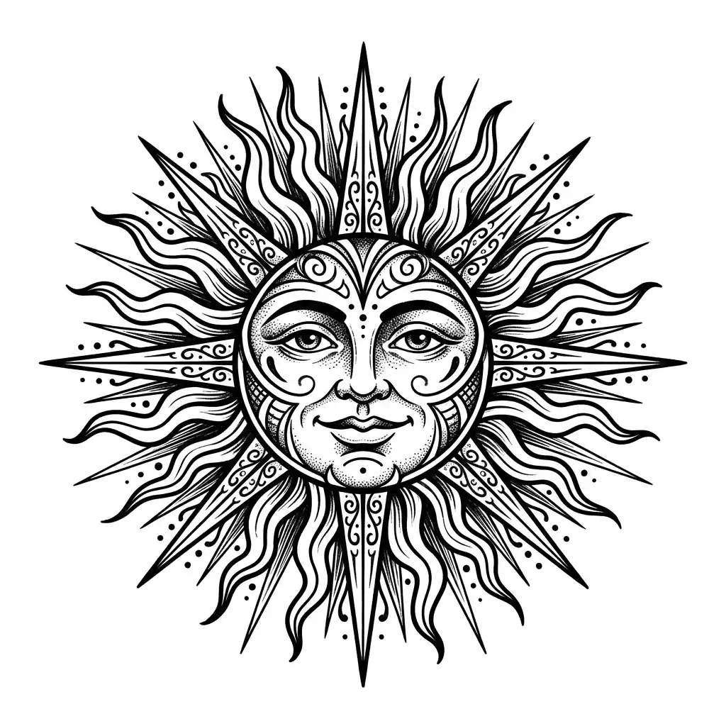 Geometric sun tattoo idea for upper arm