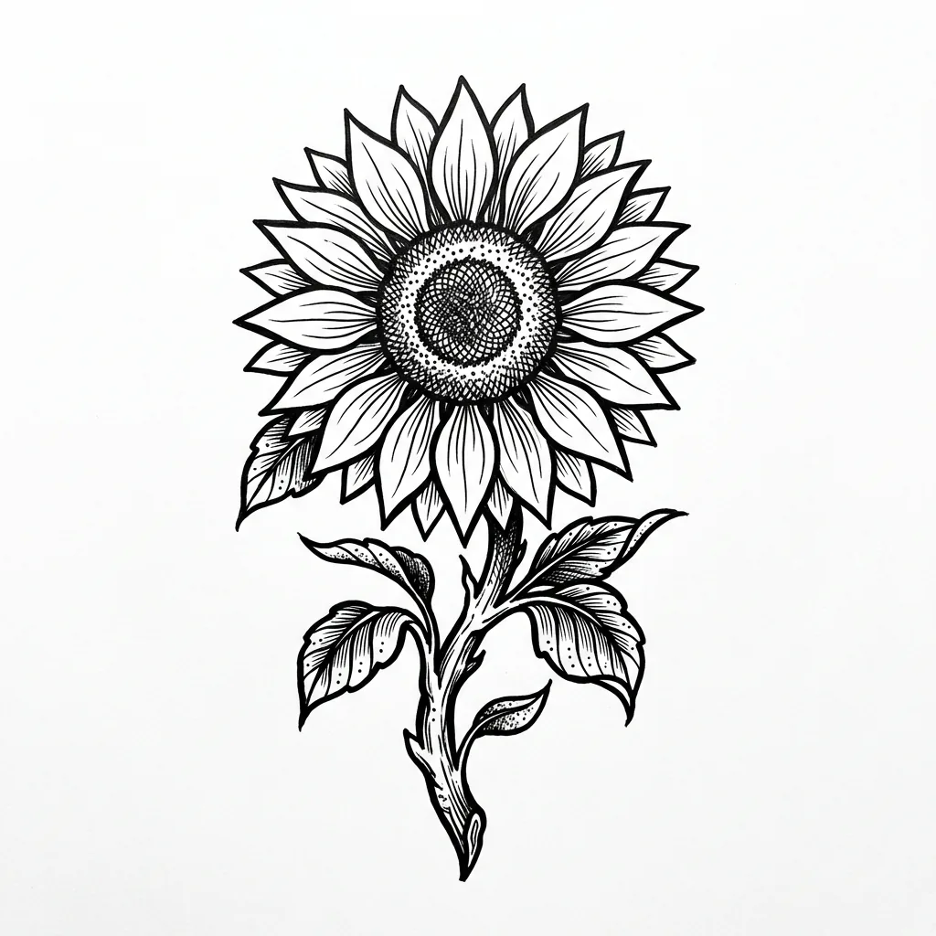 Blackwork sunflower tattoo idea for wrist