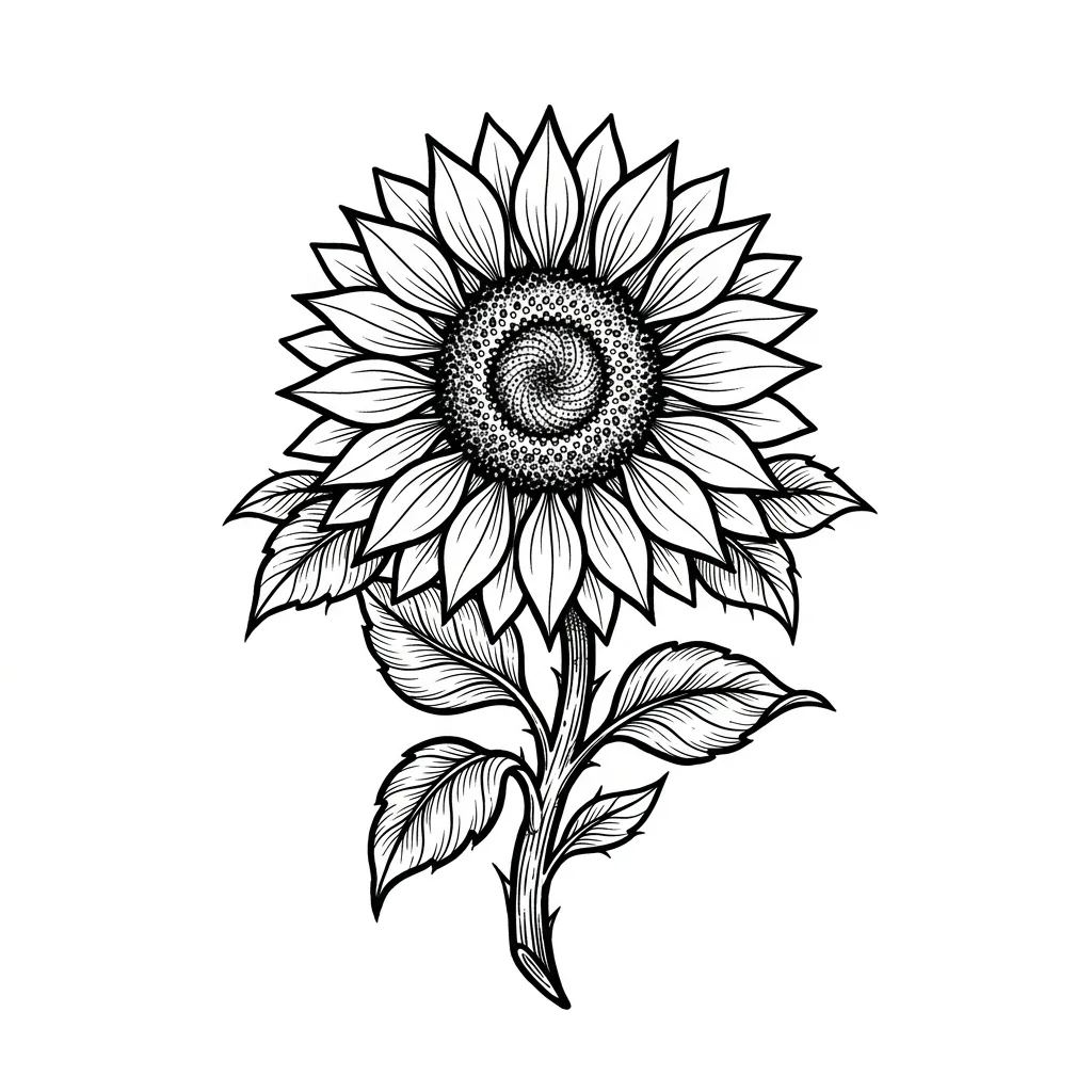 Traditional sunflower tattoo idea for back