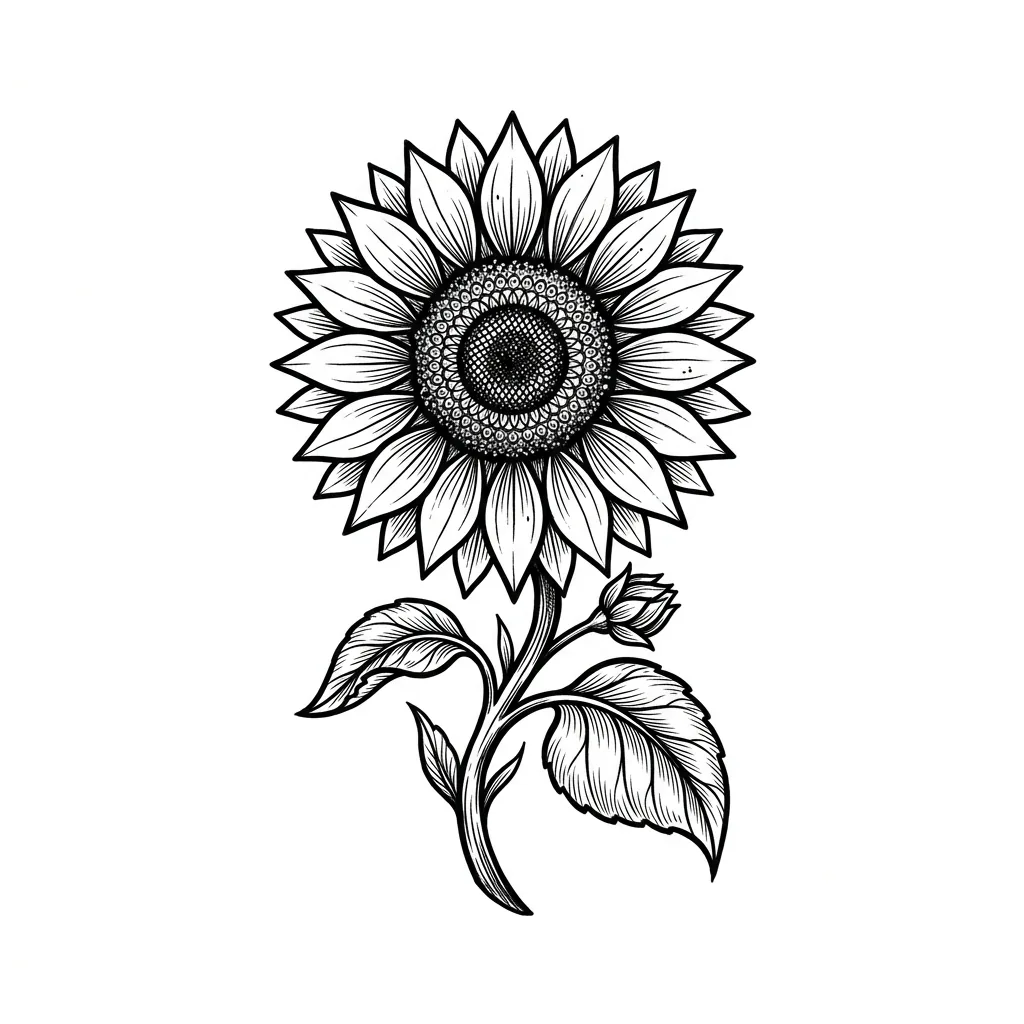 Geometric sunflower tattoo idea for upper arm