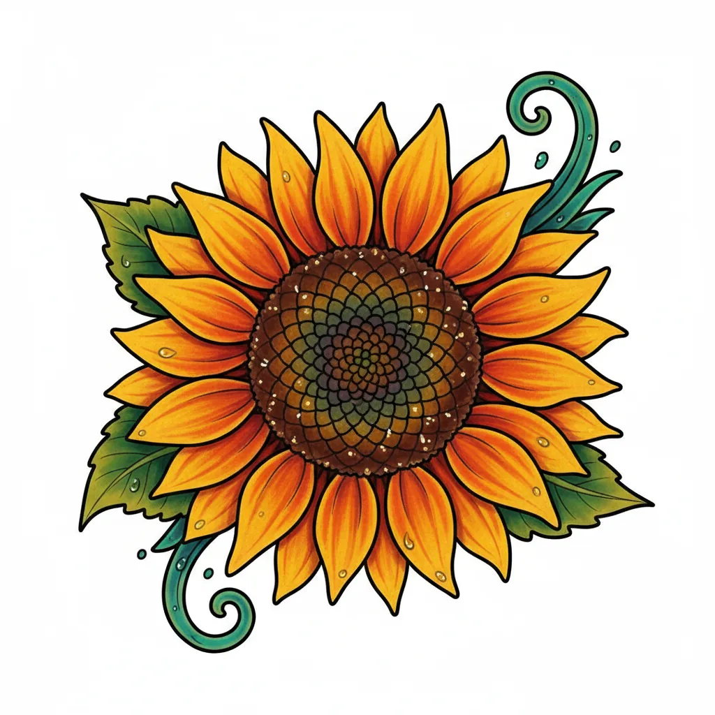 Color sunflower tattoo idea for collarbone