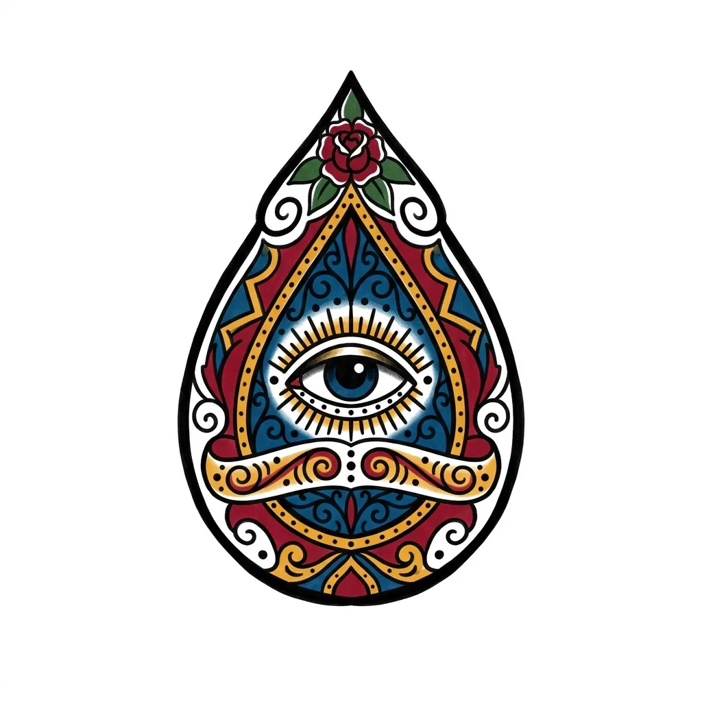 Traditional teardrop tattoo idea for back