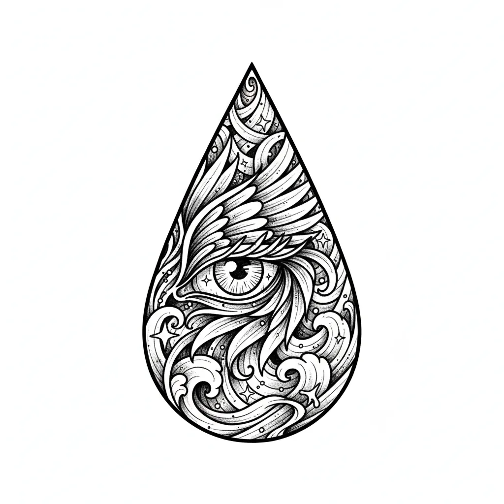 Blackwork teardrop tattoo idea for wrist
