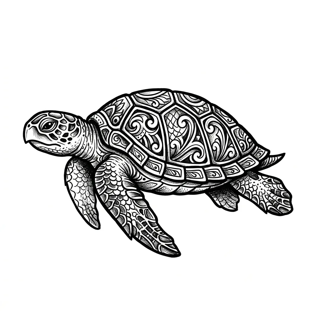 Fine-line turtle tattoo idea for forearm