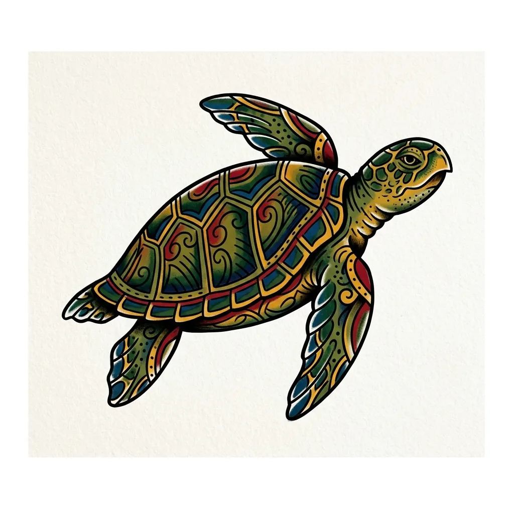 Traditional turtle tattoo idea for back