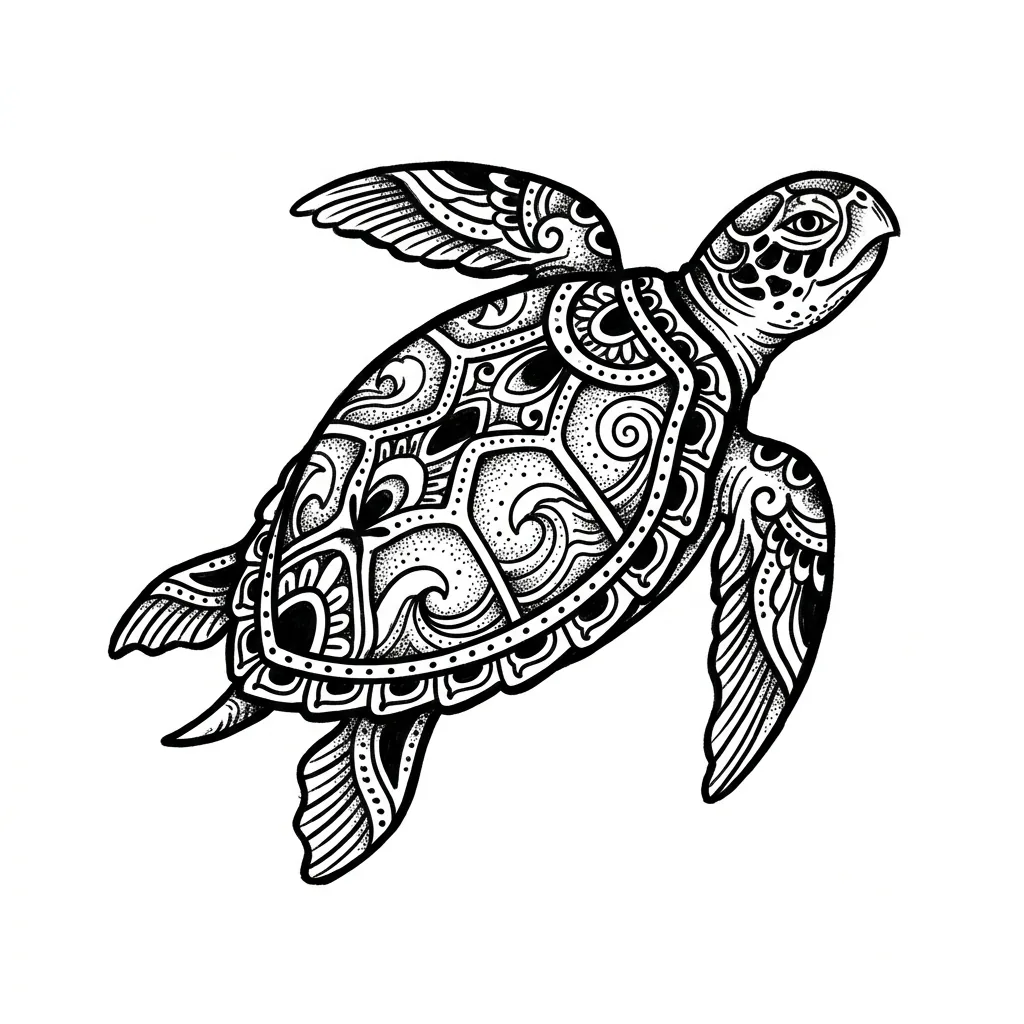 Traditional turtle tattoo idea for back