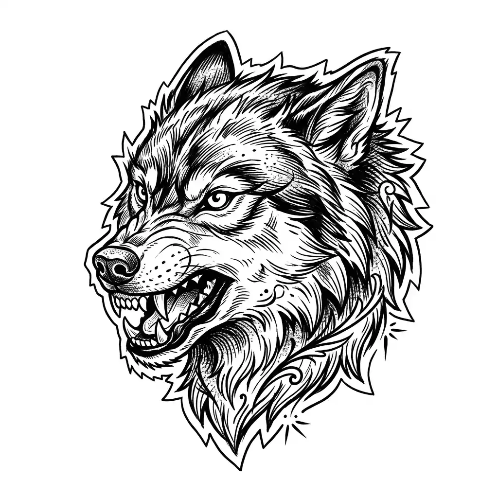 Geometric wolf tattoo idea for upper arm