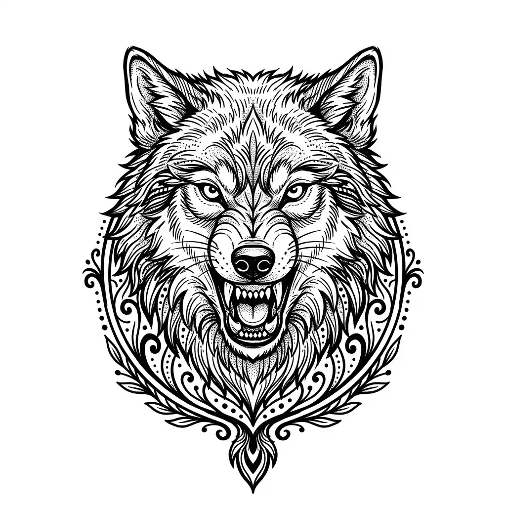 Color wolf tattoo idea for collarbone
