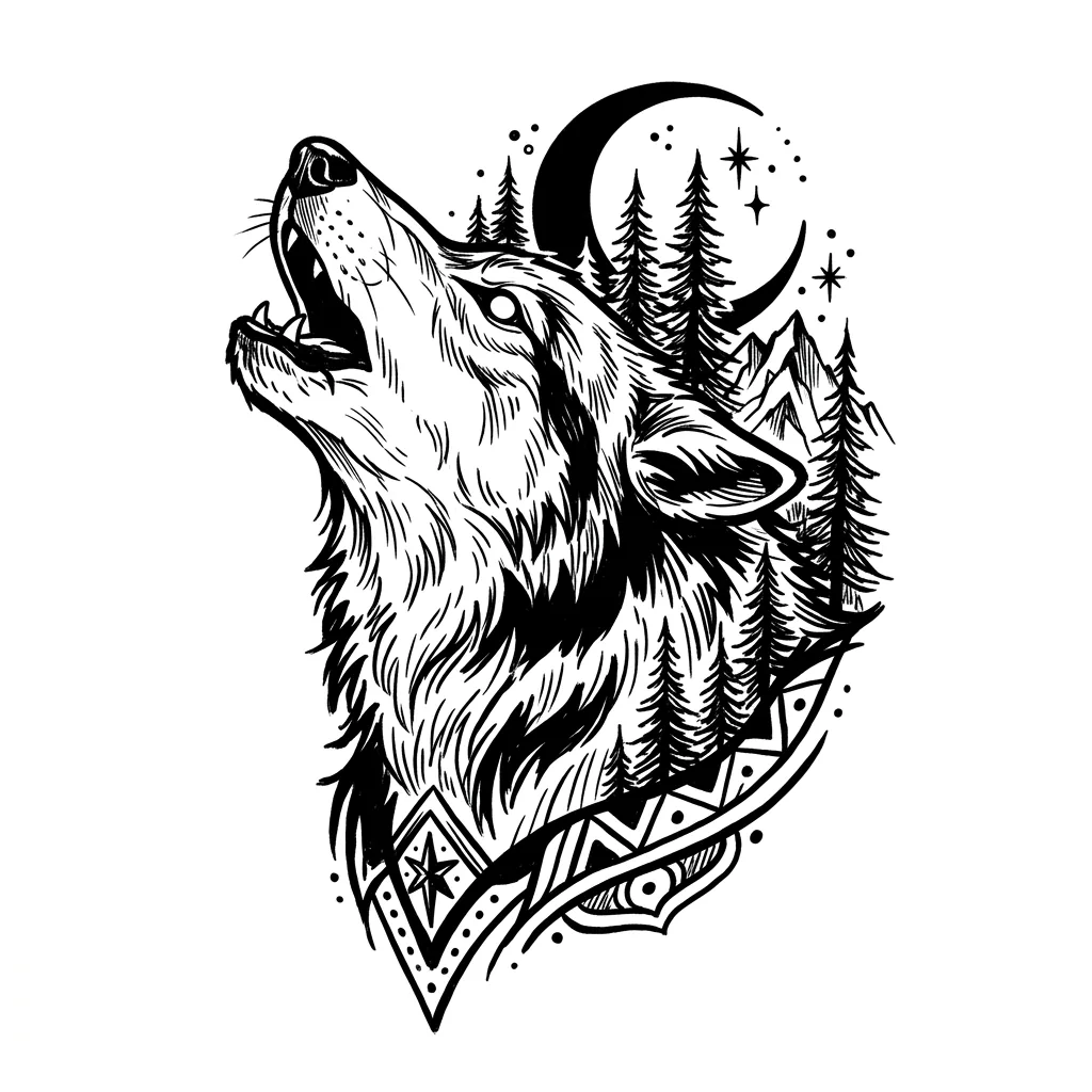 Fine-line wolf tattoo idea for forearm