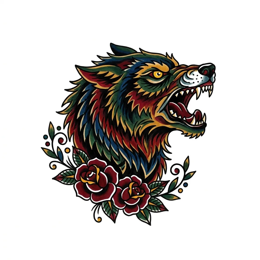 Blackwork wolf tattoo idea for wrist