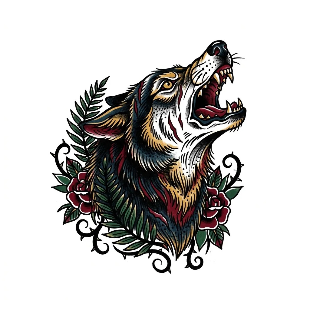 Geometric wolf tattoo idea for upper arm