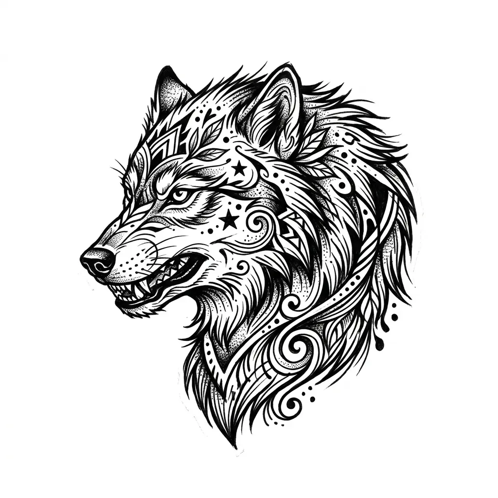 Color wolf tattoo idea for collarbone