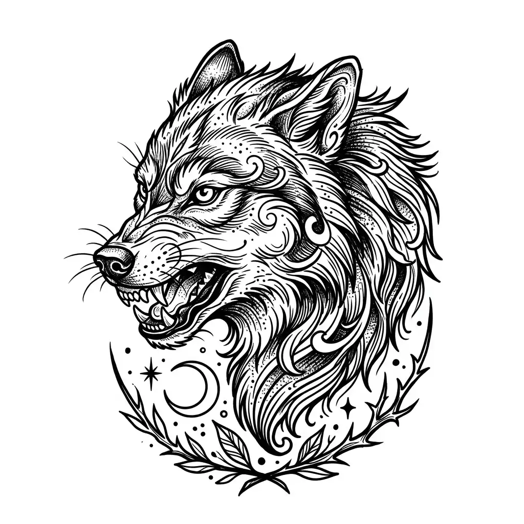 Color wolf tattoo idea for collarbone