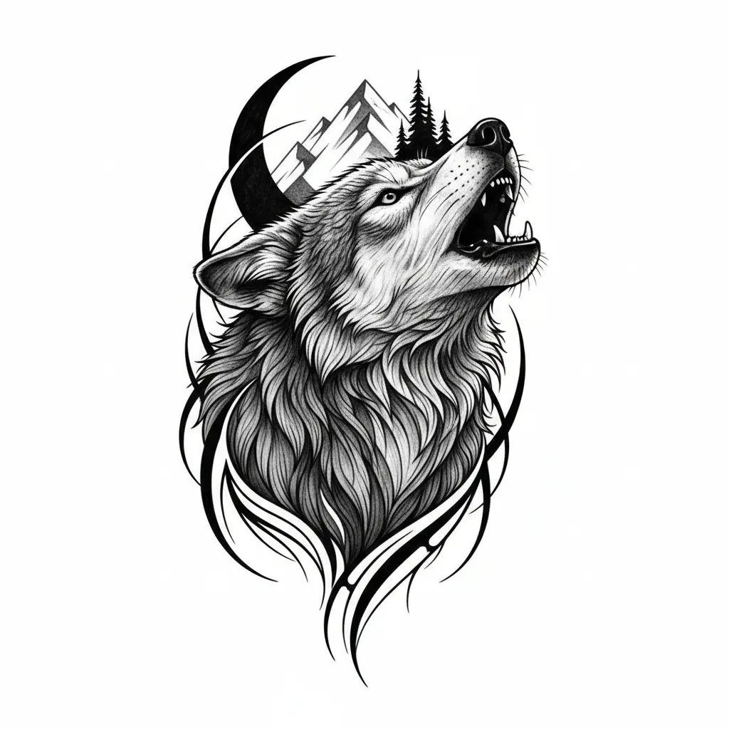 Geometric wolf tattoo idea for upper arm