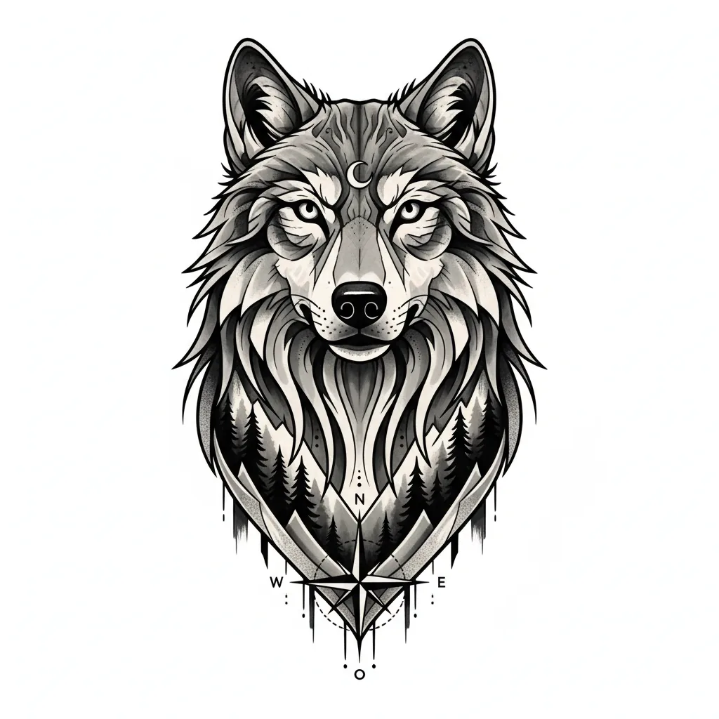 Color wolf tattoo idea for collarbone